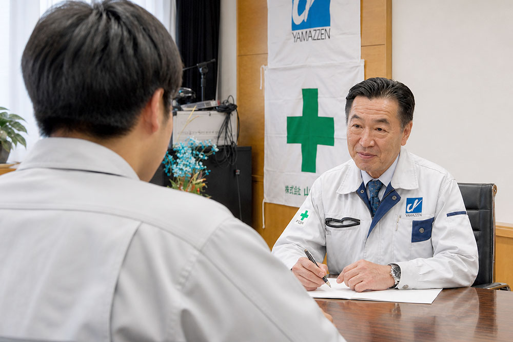代表取締役の山本と面談をする様子